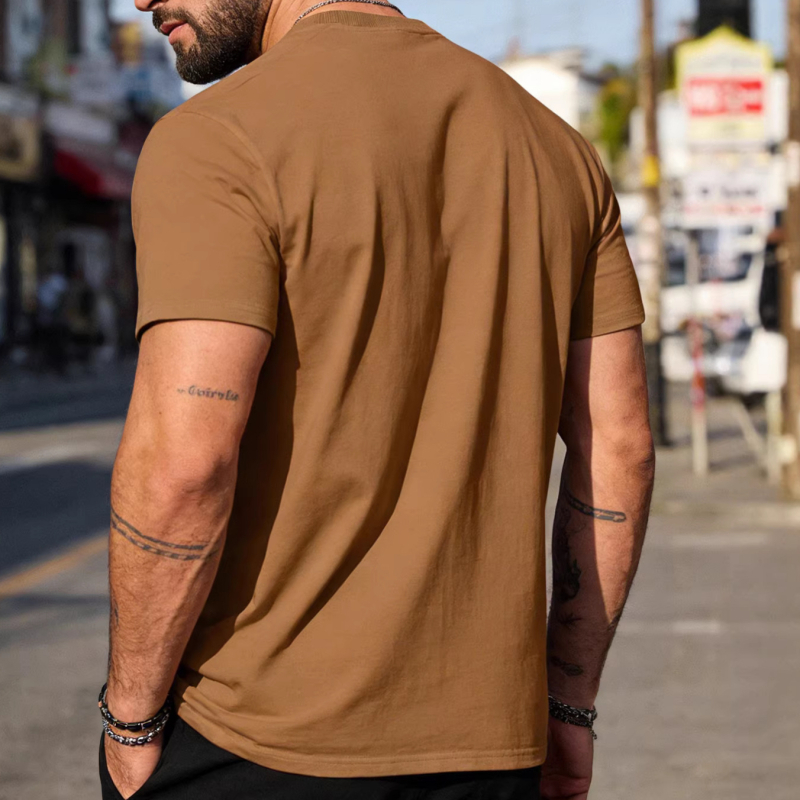 Ανδρικό κοντομάνικο βαμβακερό T‑shirt με στρογγυλή λαιμόκοψη, μονόχρωμη, καθημερινή αθλητική για το καλοκαίρι