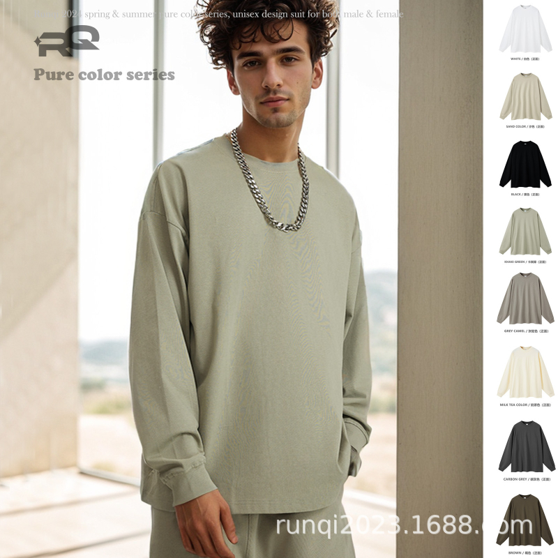 305 g Ανδρικό πλεκτό μακρυμάνικο T-shirt, μονόχρωμο, oversize, βασικό στυλ