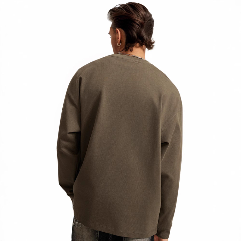305 g Ανδρικό πλεκτό μακρυμάνικο T-shirt, μονόχρωμο, oversize, βασικό στυλ