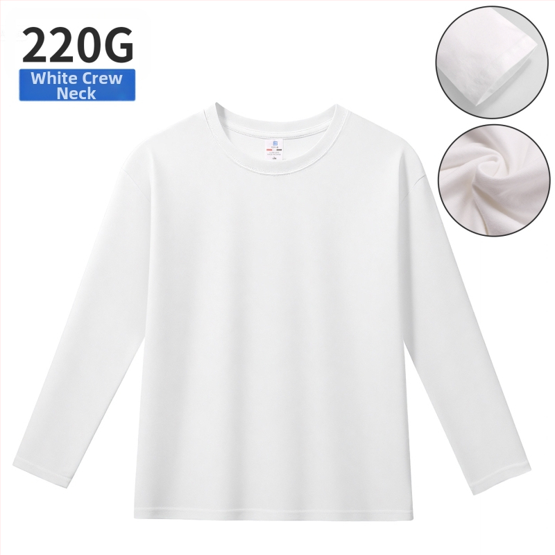 200g Majica s dugim rukavima za muškarce i žene, rubne manžetama, labav kroj, 100% pamuk, okrugli izrez, baza sloj za proljeće, jesen i zimu