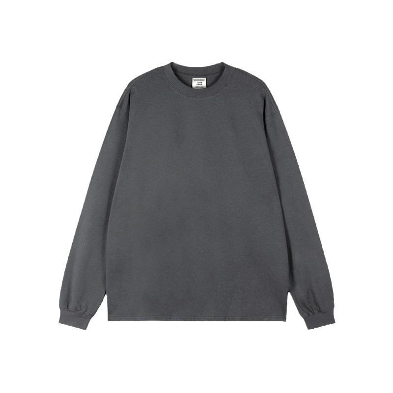 Muški pamučni T-shirt s dugim rukavima, tamno siva, 400 g, slobodan kroj, jednobojan, debeo i neproziran
