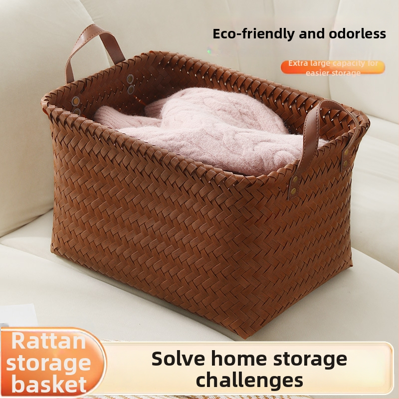 Ručno pleteni koš za pohranu u američkom stilu, koš za odjeću s izgledom ratana, PP materijal, retro dizajn