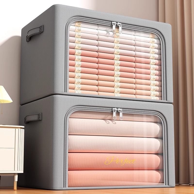 Kutija za skladištenje odjeće od Oxford platna s čeličnom konstrukcijom, velik kapacitet, sklopivi organizator garderobe, dimenzije 60×42×40 cm