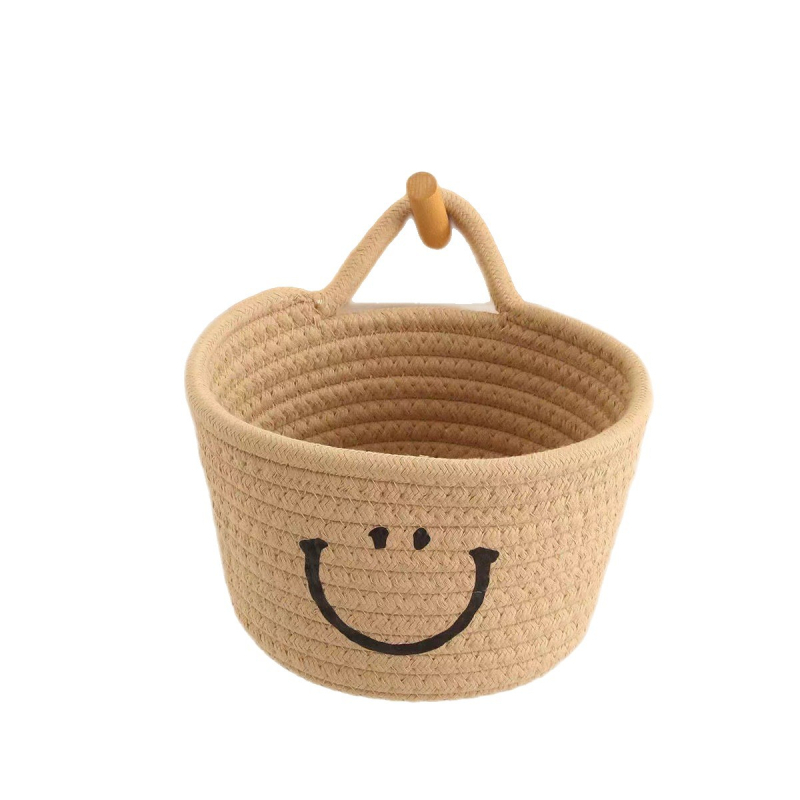 Košara za pohranu sa smešnim licem, zidno kačenje, od pamukovog konca - pogodna za dnevni boravak, spavaću sobu i kupaonicu, organizator za daljinski upravljač, sitnice i grickalice