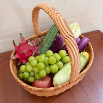 Košara za piknik od imitacije ratana, u obliku ingota, s ručkom, prijenosna košara za povrće, pletena košara za branje gljiva na otvorenom