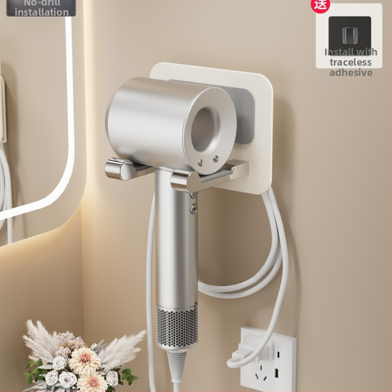 Nástenný držiak na sušič vlasov, bez vŕtania, kúpeľňový stojan, hliníková zliatina, moderný minimalistický štýl