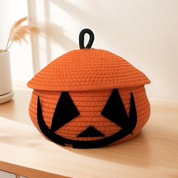 Kreativna košara za pohranu u obliku Halloween tikve s poklopcem, pletena od pamucnih niti