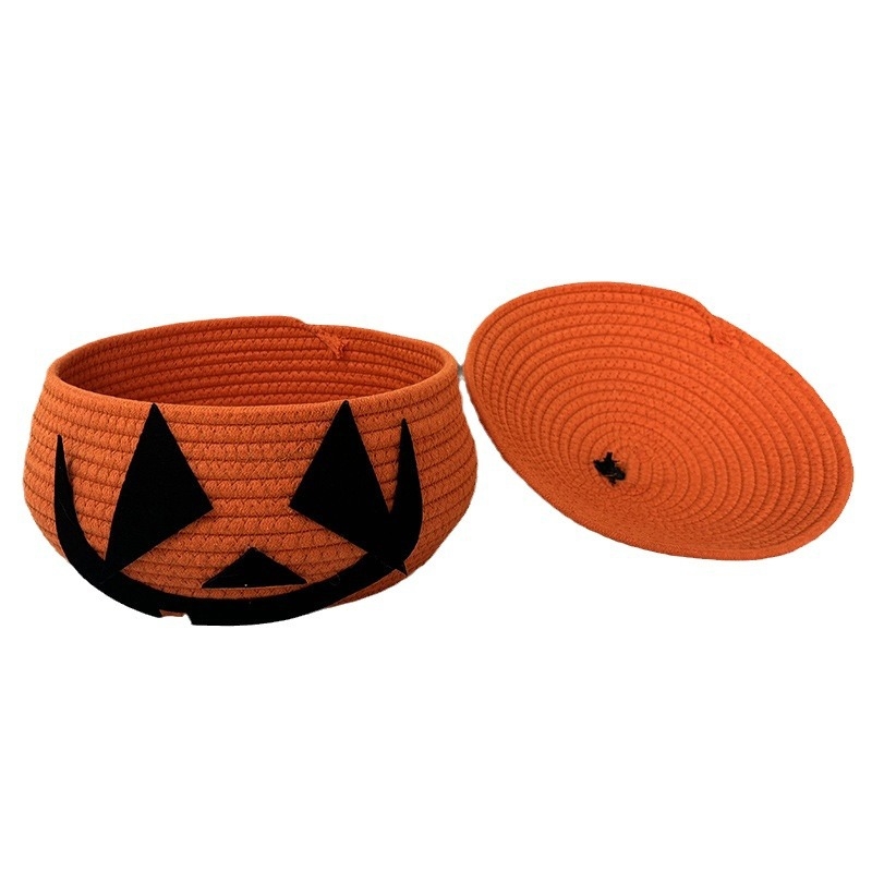 Kreativna košara za pohranu u obliku Halloween tikve s poklopcem, pletena od pamucnih niti