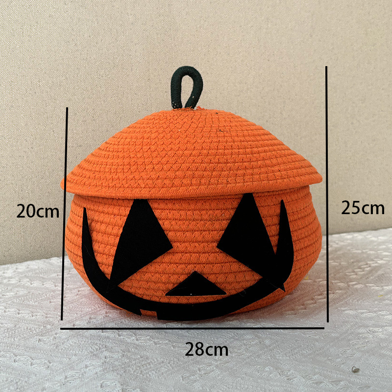 Kreativna košara za pohranu u obliku Halloween tikve s poklopcem, pletena od pamucnih niti