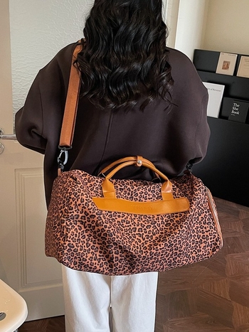 Torba za fitness putovanja s leopard printom, velika zapremina, naramenica i crossbody, pretinac za cipele sa suhim i mokrim dijelom
