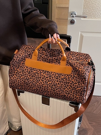 Torba za fitness putovanja s leopard printom, velika zapremina, naramenica i crossbody, pretinac za cipele sa suhim i mokrim dijelom