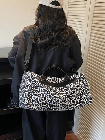 Torba za fitness putovanja s leopard printom, velika zapremina, naramenica i crossbody, pretinac za cipele sa suhim i mokrim dijelom