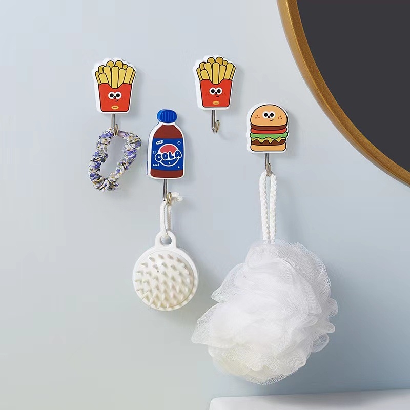 Slatka ljepljiva kuka s motivom Coca‑Cola, pomfrit i hamburger; snažno ljepilo, za zid, bez bušenja