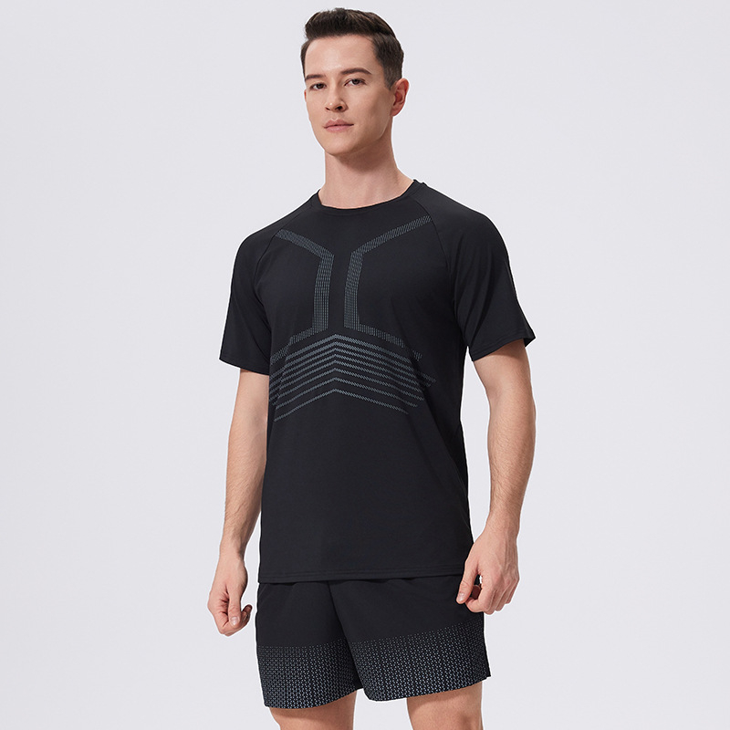 Ανδρικό κοντομάνικο αθλητικό T-shirt από πολυεστέρα με ριγέ σχέδιο, γρήγορο στέγνωμα, καλοκαίρι 2026