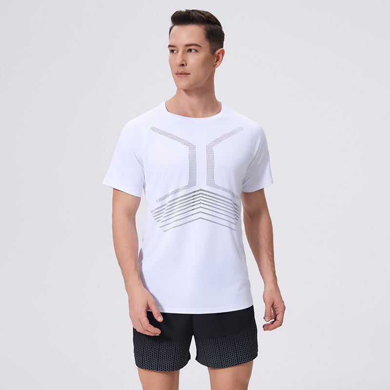 Ανδρικό κοντομάνικο αθλητικό T-shirt από πολυεστέρα με ριγέ σχέδιο, γρήγορο στέγνωμα, καλοκαίρι 2026