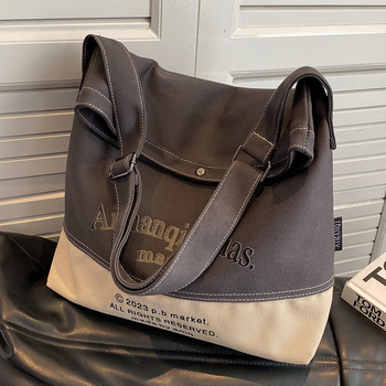 Ženska platnena torba s velikim kapacitetom, novi model 2026, crossbody torba s kontrastnim blokovima boja, svakodnevna tote torba, korejski ulićni stil