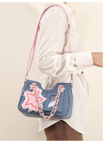 JLCH Ženska denim torbica s crossbody remenom i zatvaračem, srednje veličine, gradski minimalistički stil, podstava od poliestera