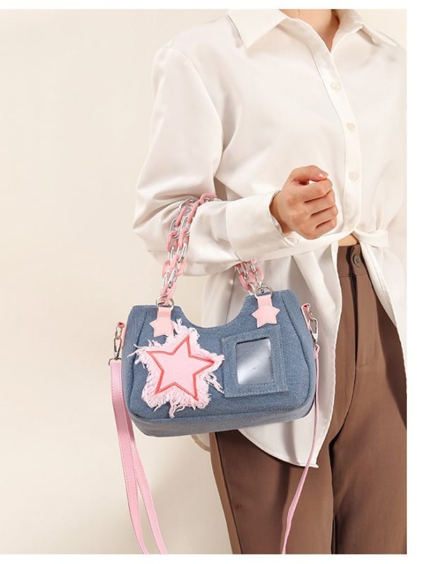 JLCH Ženska denim torbica s crossbody remenom i zatvaračem, srednje veličine, gradski minimalistički stil, podstava od poliestera