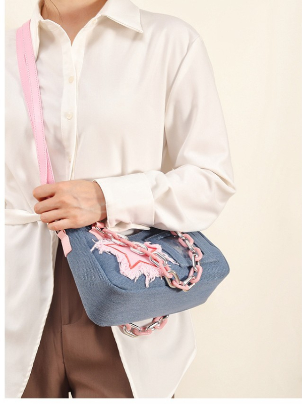 JLCH Ženska denim torbica s crossbody remenom i zatvaračem, srednje veličine, gradski minimalistički stil, podstava od poliestera