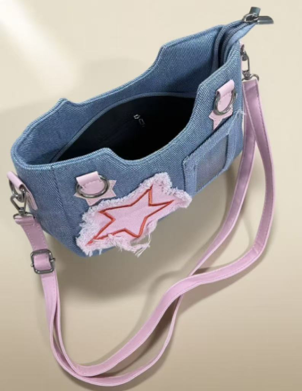 JLCH Ženska denim torbica s crossbody remenom i zatvaračem, srednje veličine, gradski minimalistički stil, podstava od poliestera