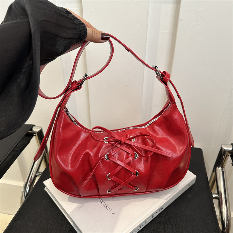 Ženska torba s vezom i mašnicom, PU koža, mala kvadratna crossbody torba, gradski minimalistički stil, proljeće 2025