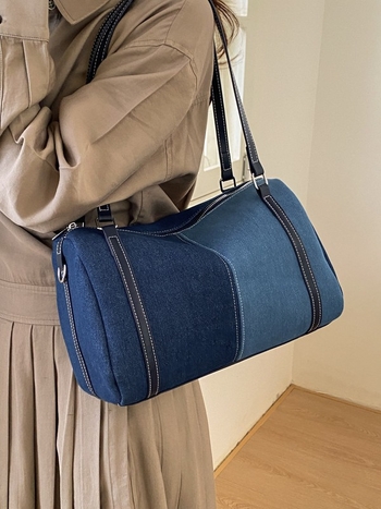 Ženska torbica od denima, Boston stil s patchworkom i bojama blokova, svakodnevna torba na rame ili crossbody, model 2026