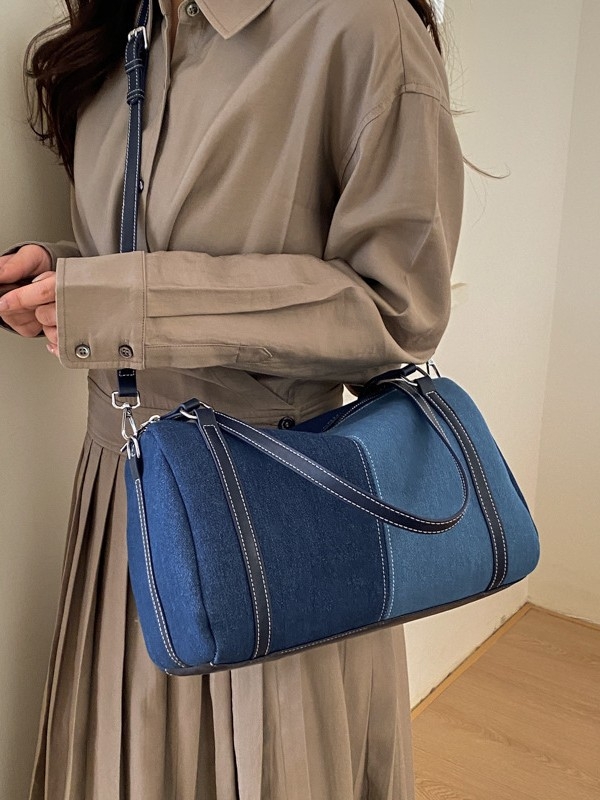 Ženska torbica od denima, Boston stil s patchworkom i bojama blokova, svakodnevna torba na rame ili crossbody, model 2026