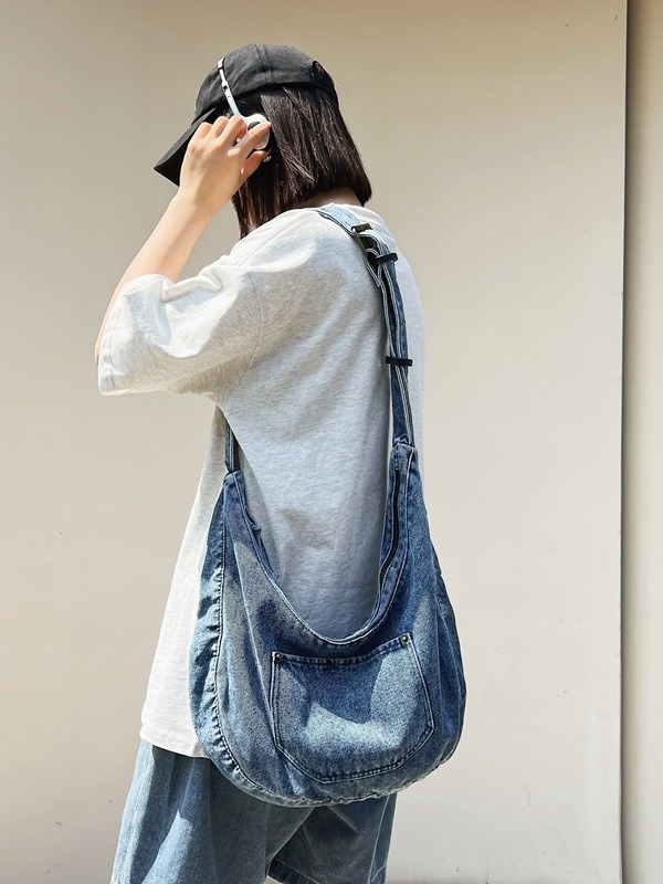 Denim torba preko ramena u japanskom stilu, velika kapaciteta, svakodnevna upotreba, oblik dumpling