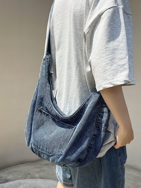 Denim torba preko ramena u japanskom stilu, velika kapaciteta, svakodnevna upotreba, oblik dumpling