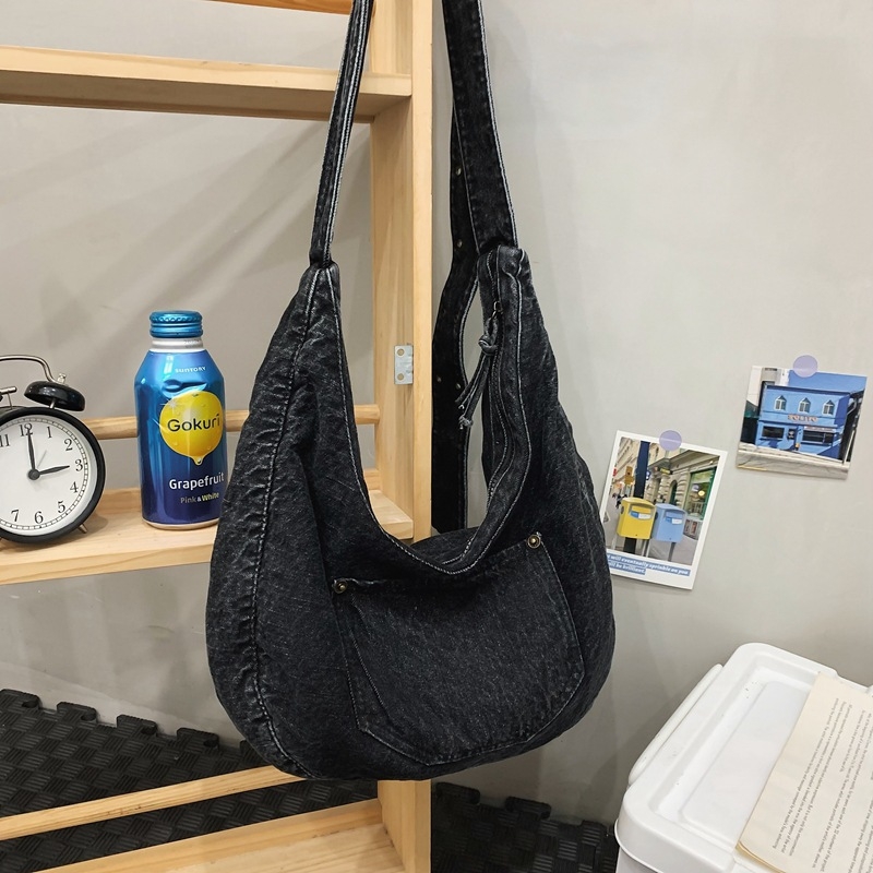 Denim torba preko ramena u japanskom stilu, velika kapaciteta, svakodnevna upotreba, oblik dumpling
