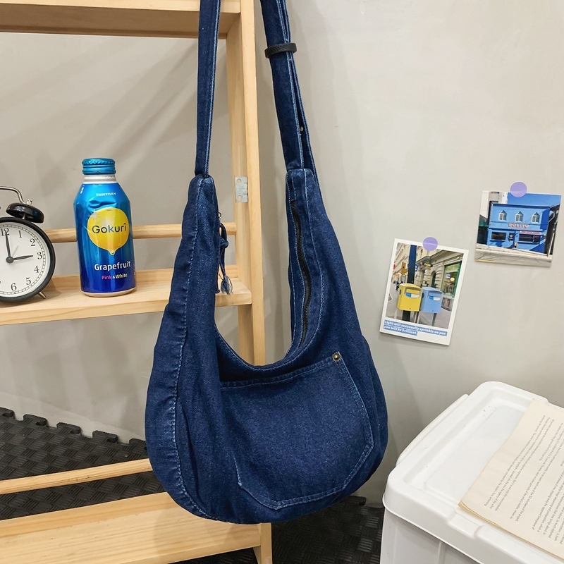 Denim torba preko ramena u japanskom stilu, velika kapaciteta, svakodnevna upotreba, oblik dumpling