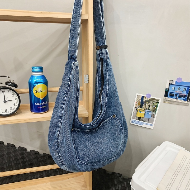 Denim torba preko ramena u japanskom stilu, velika kapaciteta, svakodnevna upotreba, oblik dumpling