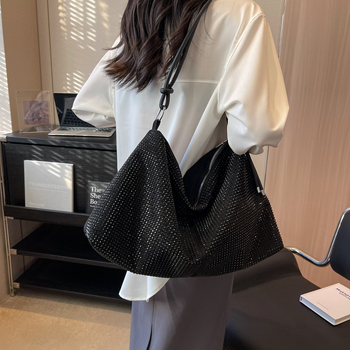 Ženska torba s kristalnim detaljima, jednostavan dizajn, velik kapacitet, crossbody torba, tote stil