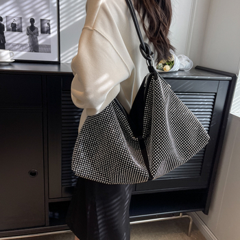 Ženska torba s kristalnim detaljima, jednostavan dizajn, velik kapacitet, crossbody torba, tote stil
