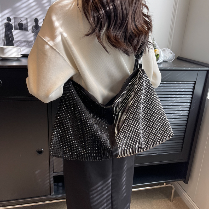 Ženska torba s kristalnim detaljima, jednostavan dizajn, velik kapacitet, crossbody torba, tote stil