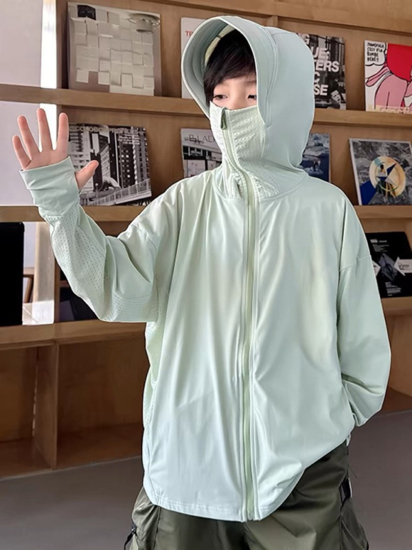 Vanjski windbreaker od najlona s UV zaštitom, s odvojivim velikim obodom kapulje, Ice Silk hladan dojam, kapuljača, unisex, lagan