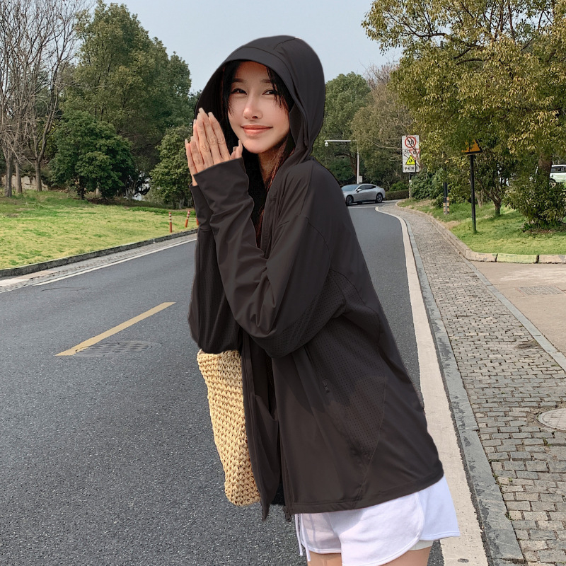 Vanjski windbreaker od najlona s UV zaštitom, s odvojivim velikim obodom kapulje, Ice Silk hladan dojam, kapuljača, unisex, lagan