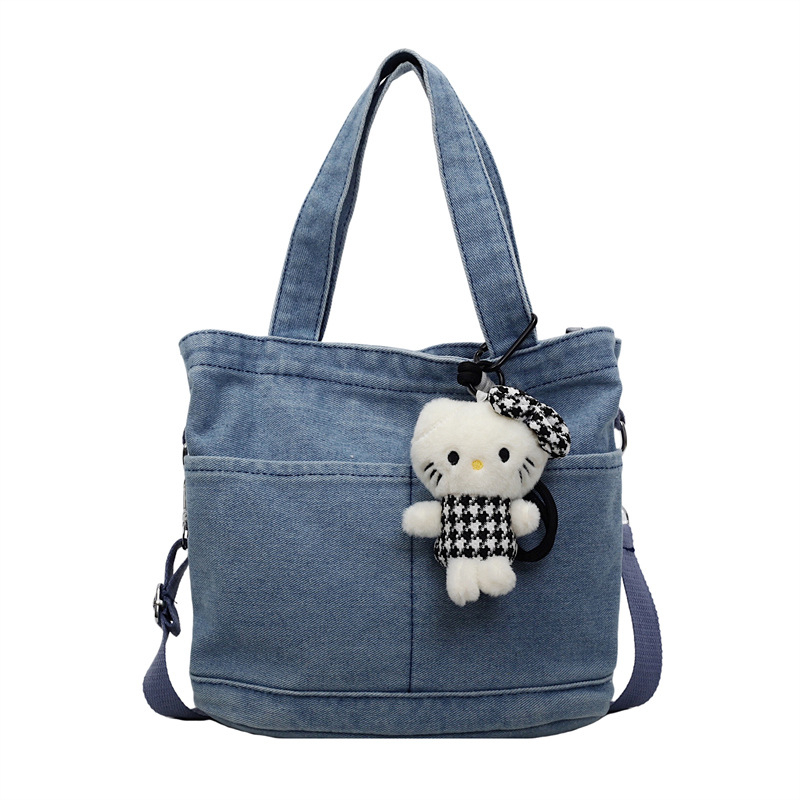 Ženska denim bucket torba u korejskom stilu, svestrana torba preko ramena ili crossbody s pretincem za telefon