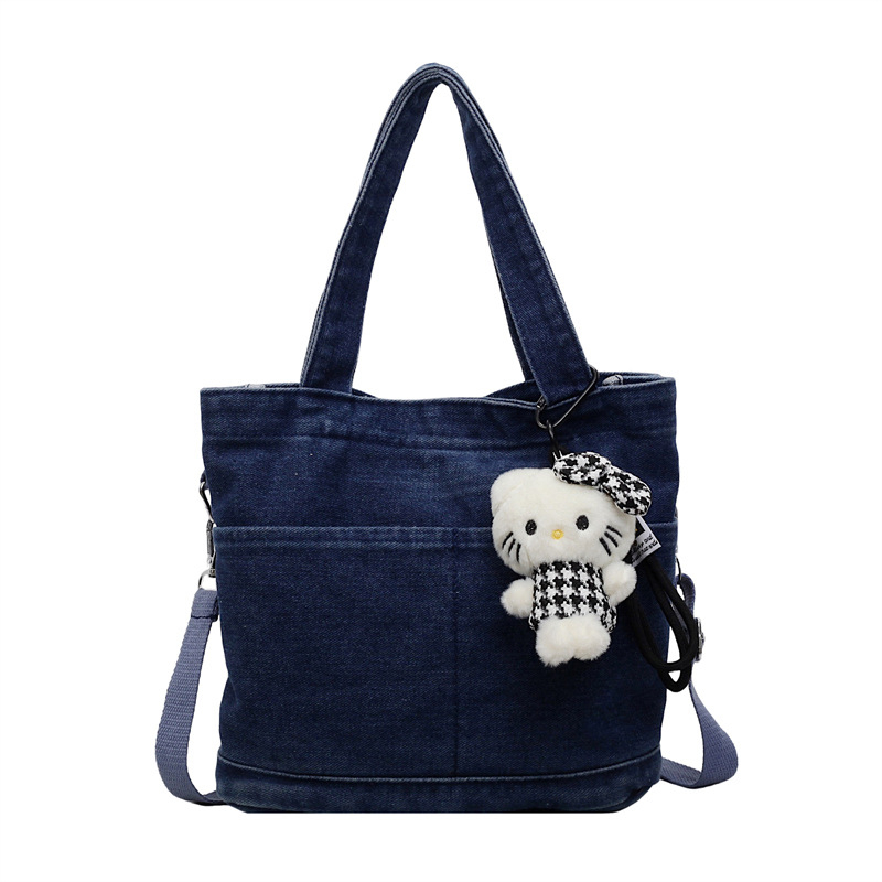 Ženska denim bucket torba u korejskom stilu, svestrana torba preko ramena ili crossbody s pretincem za telefon