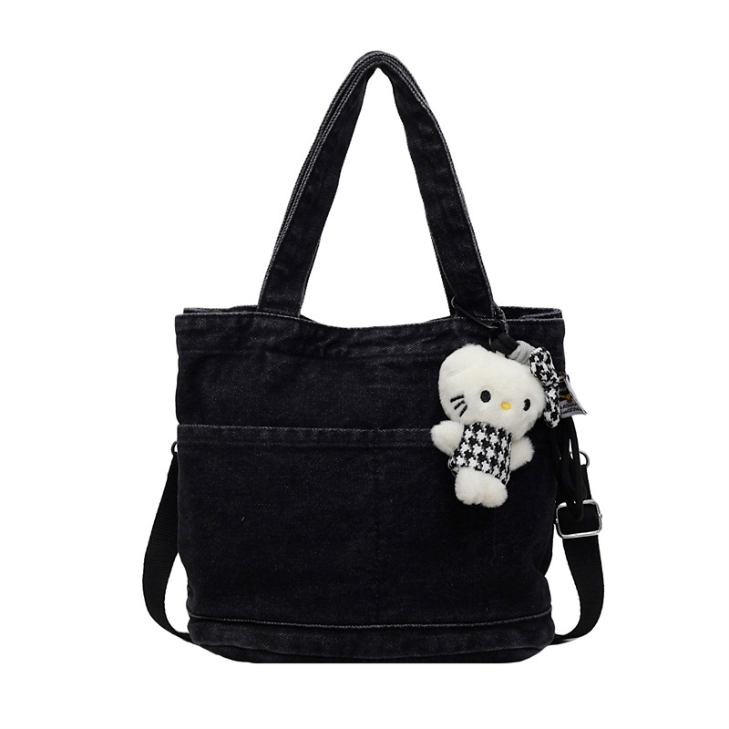 Ženska denim bucket torba u korejskom stilu, svestrana torba preko ramena ili crossbody s pretincem za telefon