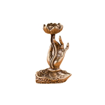 Mosazna Guanyin skulptura s lotosovim listom, ruka drži držač za mirisne štapiće i podmetač s povratnim tokom dima – dekor za dom i ured
