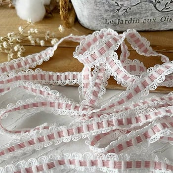 Ružičasta čipkasta traka za DIY odjeću, ukras s naboranim rubom i plisiranim rubom, ručno šivanje