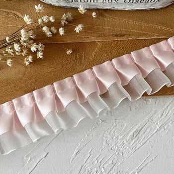 Ružičasta čipkasta traka za DIY odjeću, ukras s naboranim rubom i plisiranim rubom, ručno šivanje