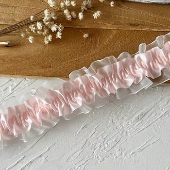 Ružičasta čipkasta traka za DIY odjeću, ukras s naboranim rubom i plisiranim rubom, ručno šivanje