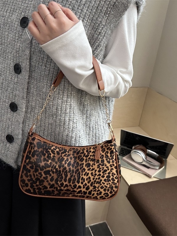 Ženska torbica za ramena s leopard uzorkom, korejskog stila, mala, sintetička koža, jesen-zima 2026 retro dizajn