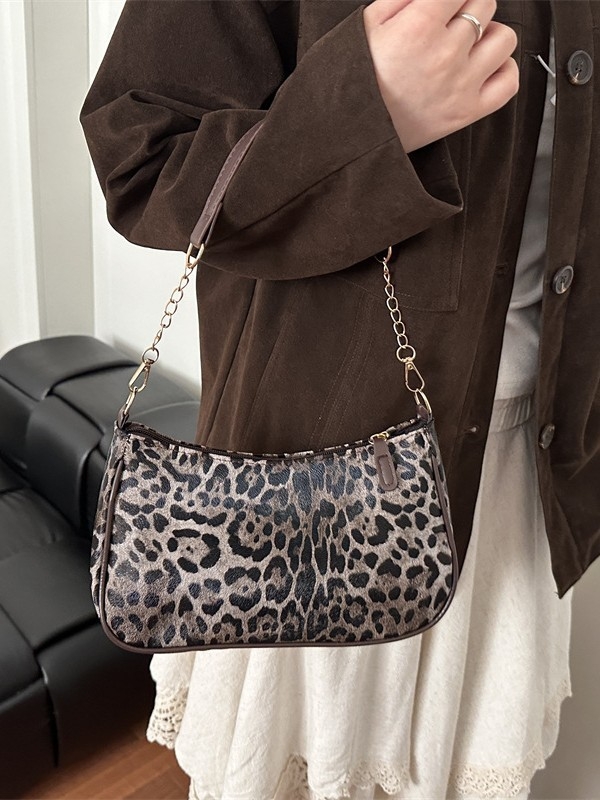 Ženska torbica za ramena s leopard uzorkom, korejskog stila, mala, sintetička koža, jesen-zima 2026 retro dizajn