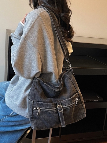 Ženska džins torba u korejskom stilu, retro casual torba preko ramena, bucket stil, elegantan i moderan dojam