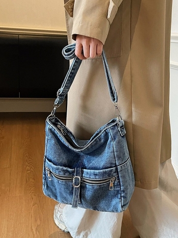 Ženska džins torba u korejskom stilu, retro casual torba preko ramena, bucket stil, elegantan i moderan dojam