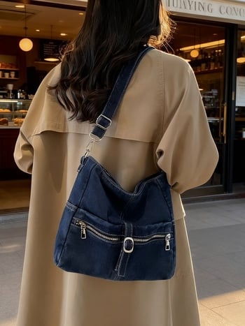 Ženska džins torba u korejskom stilu, retro casual torba preko ramena, bucket stil, elegantan i moderan dojam