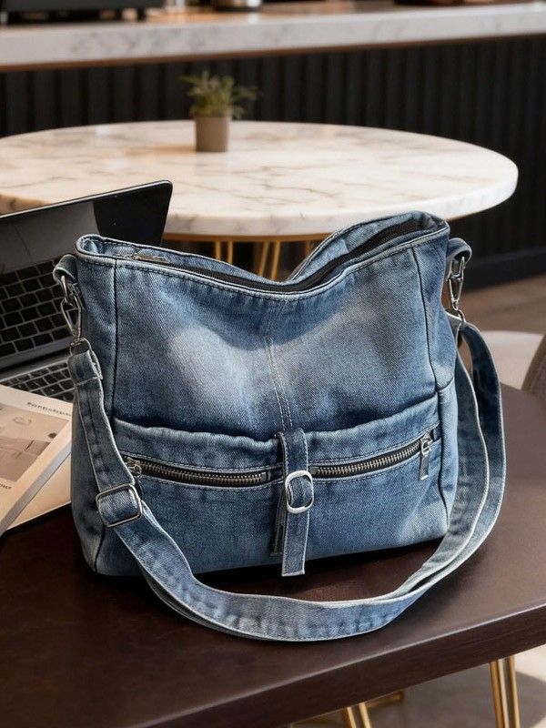 Ženska džins torba u korejskom stilu, retro casual torba preko ramena, bucket stil, elegantan i moderan dojam